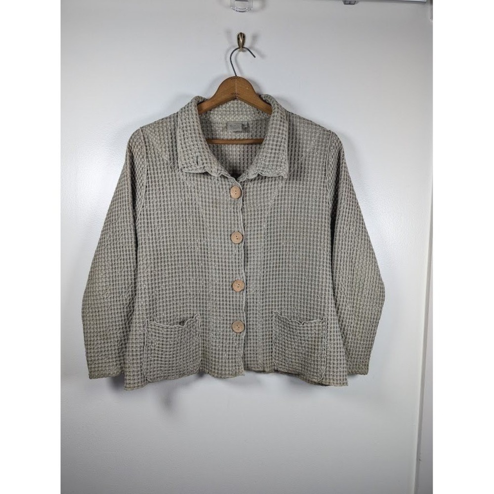 Focus Cardigan Sweater Size‎ Small Waffle Knit Artsy Lagenlook Oversized Woven